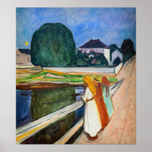 Edvard Munch - Die Mädchen auf der Brücke Weiße Na Poster