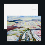 Edvard Munch Field in Snow (1907) Berühmte Malerei Postkarte<br><div class="desc">Edvard Munts "Field in Snow" (1907) ist eine eindrucksvolle Winterlandschaft, die in seinem expressionistischen Stil gemalt wurde und die Stimmung über den Realismus stellt. Das Gemälde zeigt ein schneebedecktes Feld unter einem blauen Himmel, das Gefühle der Einsamkeit und Introspektion hervorruft. Die ausdrucksstarken Pinselstriche und die gedämpften Farben schaffen ein Gefühl...</div>