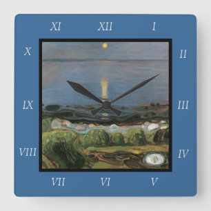 Edvard Munch Malerei, Sommernacht am Strand Quadratische Wanduhr