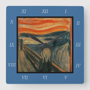 Edvard Munch malt Der Schrei (Skrik) 1893 Quadratische Wanduhr