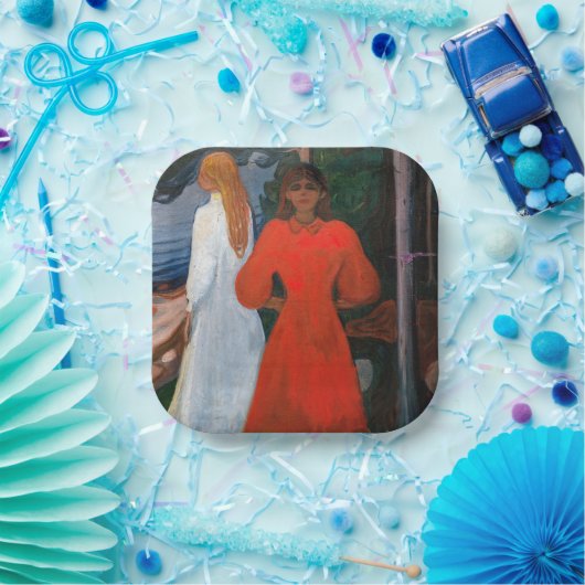 Edvard Munch - rot und weiß Pappteller (Party)