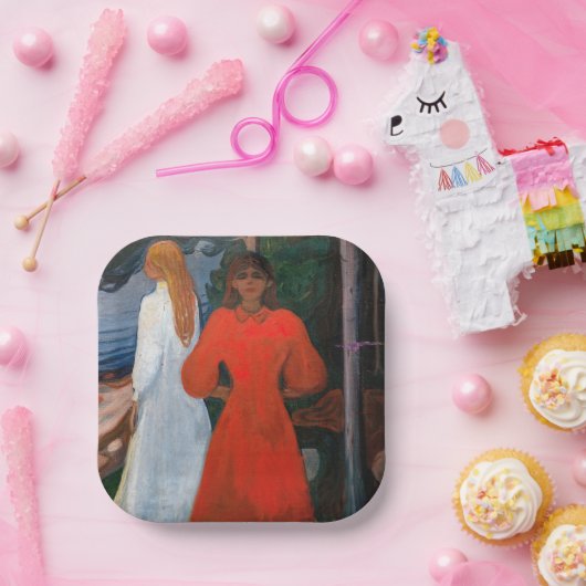 Edvard Munch - rot und weiß Pappteller (Party)