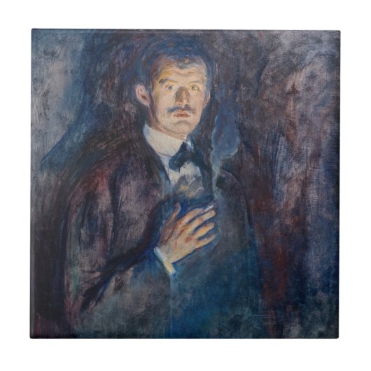 Edvard Munch - Selbstporträt mit Zigarette Fliese (Vorderseite)