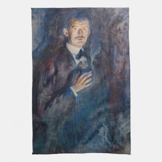Edvard Munch - Selbstporträt mit Zigarette Geschirrtuch (Vertikal)