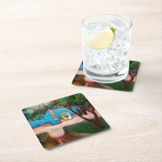 Edvard Munch - Tanz am Strand Rechteckiger Pappuntersetzer (Vor Ort)