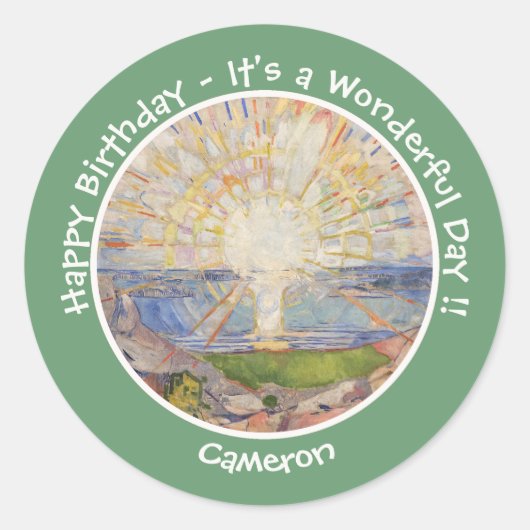 Edvard Munch the Sun (Solen) - Party-Gegenstände f Runder Aufkleber (Vorderseite)