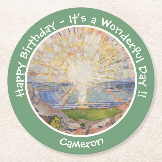 Edvard Munch the Sun (Solen) - Party-Gegenstände f Runder Pappuntersetzer (Vorderseite)