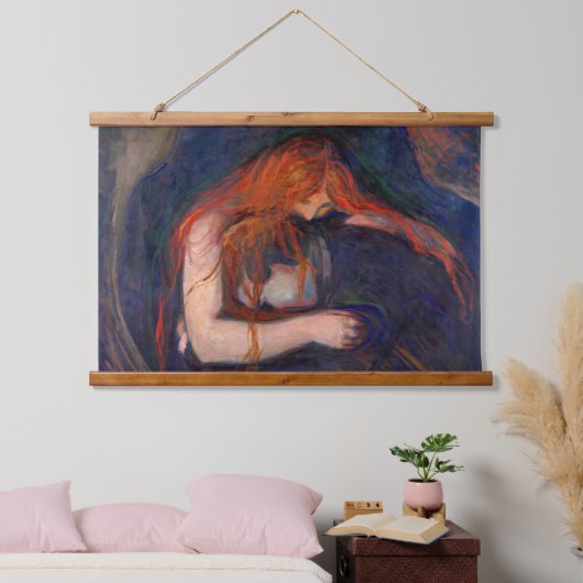 Edvard Munch - Vampire / Liebe und Schmerz Wandteppich Mit Holzrahmen (Schlafzimmer)