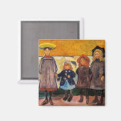 Edvard Munch - Vier Mädchen in Asgardstrand Magnet (Vorderseite/Rückseite)
