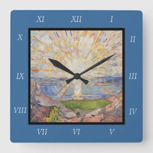 Edvard Munch Wandgemälde Die Sonne (Solen) (1911) Quadratische Wanduhr