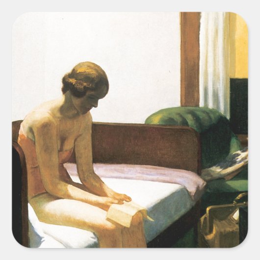 Edward Hopper Hotel Room Quadratischer Aufkleber (Vorderseite)