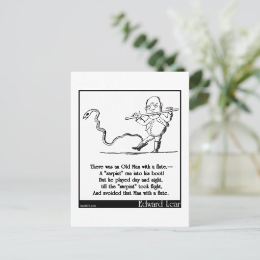 Edward Lears alter Mann mit Flöte Limerick Postkarte (Stehend Vorderseite)