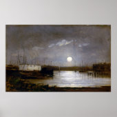 Edward Mitchell Banister Moon über einem Hafen Poster (Vorne)