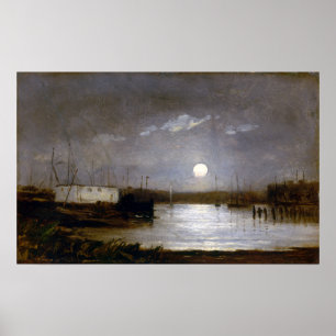 Edward Mitchell Banister Moon über einem Hafen Poster