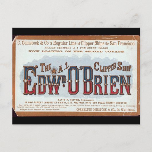 Edward O'Brien Clipper-Segelschiff 1900 Postkarte (Vorderseite)