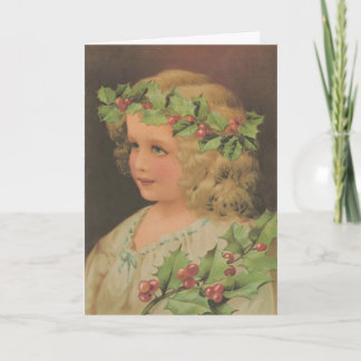 Edwardian Child Holly Christmas Greeting Card Feiertagskarte