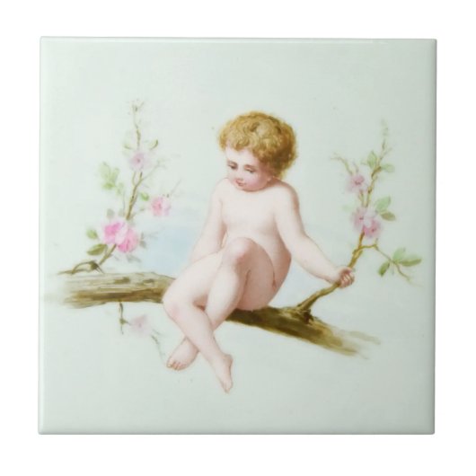Edwardian Era Angelic Säugling für Baum Blume Swin Fliese (Vorderseite)