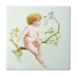 Edwardian Era Blonde Baby and Bird Fliese