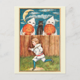 Edwardian Era Boy Running from Ghosts Halloween Postkarte