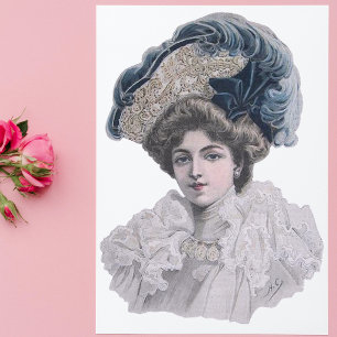 Edwardian Fashionable Lady in blauer Hut