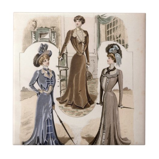 Edwardian Glam Vintag Fashion Illustration Fliese (Vorderseite)