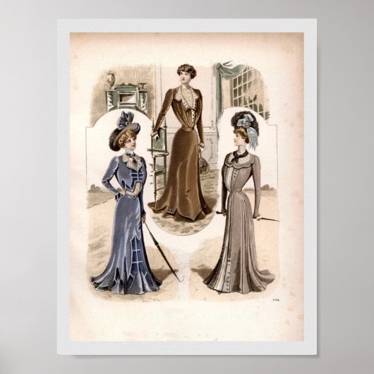 Edwardian Glam Vintag Fashion Illustration Poster (Vorne)