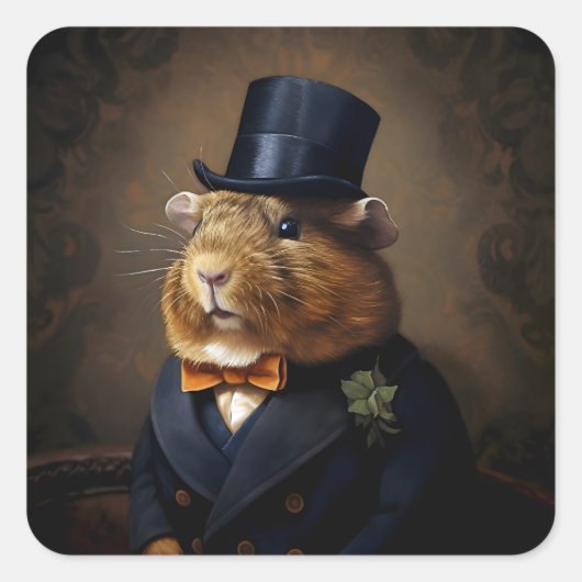 Edwardian Guinea Pig Gentleman Quadratischer Aufkleber (Vorderseite)