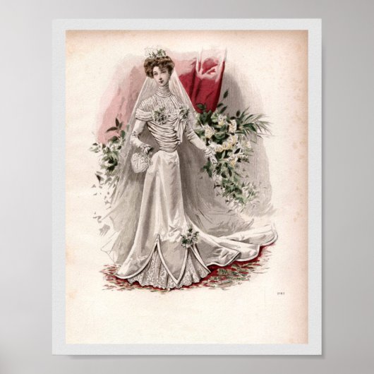 Edwardian Lady in Wedding Gown Vintage Mode Poster (Vorne)