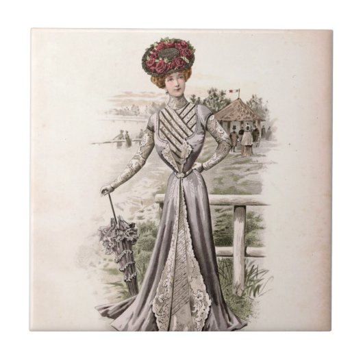 Edwardian Lady mit Vintager Schirmfashion Fliese (Vorderseite)