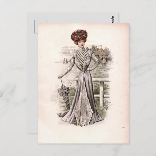 Edwardian Lady mit Vintager Schirmfashion Postkarte (Vorne/Hinten)