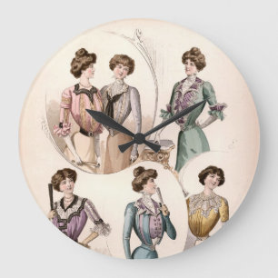 Edwardian Lady Vintag Fashion Illustration Große Wanduhr
