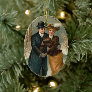 Edwardian Vintages Paar Skaten Keramikornament