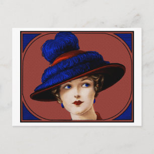 Edwardianische Dame - Burgunderrote und Blaue Hut Postkarte