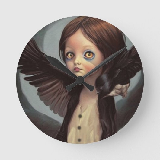 Edwin Gothic Black Crow Grunge Runde Wanduhr (Vorderseite)