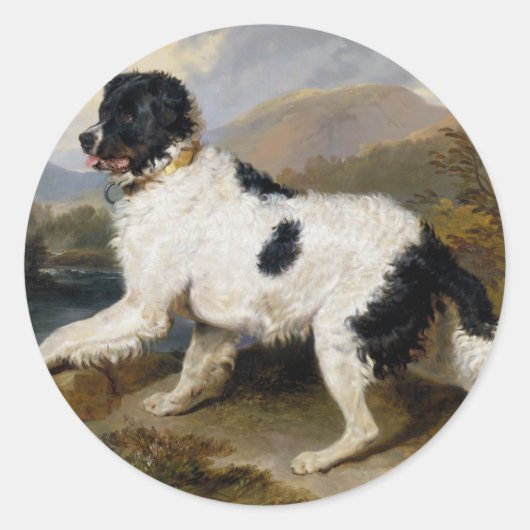 Edwin Henry Landseer Lion A Newfundland Dog Runder Aufkleber (Vorderseite)