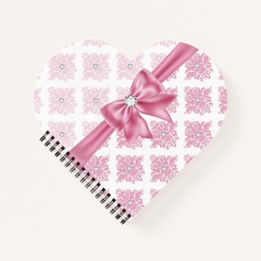 Eelegm Glam Pink Bow Diamonds Damask Notizblock (Vorderseite)