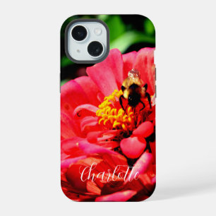Eelgant Rote Blüte Foto Hummel iPhone 15 Hülle
