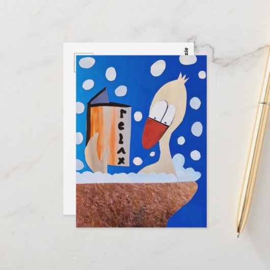 Eend in bad bubbels boek time to relax me time postkarte (Vorderseite/Rückseite Beispiel)