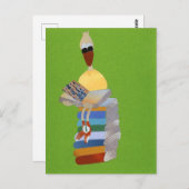 Eend leest op stapel boeken kleurrijk pensioen postkarte (Vorne/Hinten)