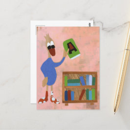 Eend met boek leest graag pensioen boekenkast postkarte