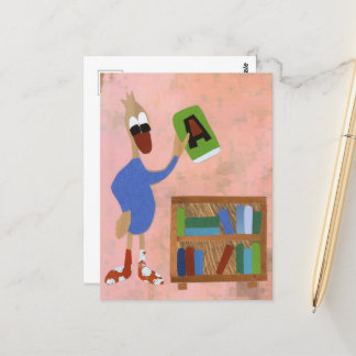Eend met boek leest graag pensioen boekenkast postkarte