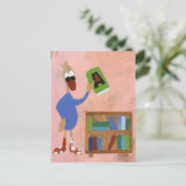Eend met boek leest graag pensioen boekenkast postkarte (Stehend Vorderseite)
