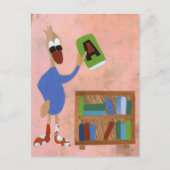 Eend met boek leest graag pensioen boekenkast postkarte (Vorderseite)