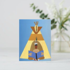Eend met boek voor Indiaan tent back to nature Postkarte