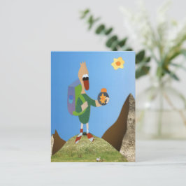 Eend met kompas op vakantie avontuur in de bergen postkarte