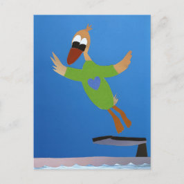 Eend springt van duikplank in water zomer vakantie postkarte