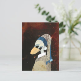Eend verkleed als my girl with a pearl earring art postkarte