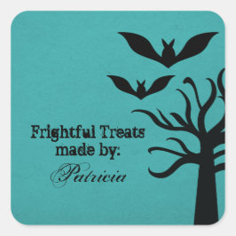 Eerie Bats Halloween Leckerei Stickers, Aqua Quadratischer Aufkleber