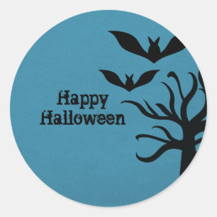 Eerie Bats Halloween Sticker, Blau Runder Aufkleber