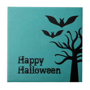 Eerie Bats Halloween Tile, Aqua Fliese